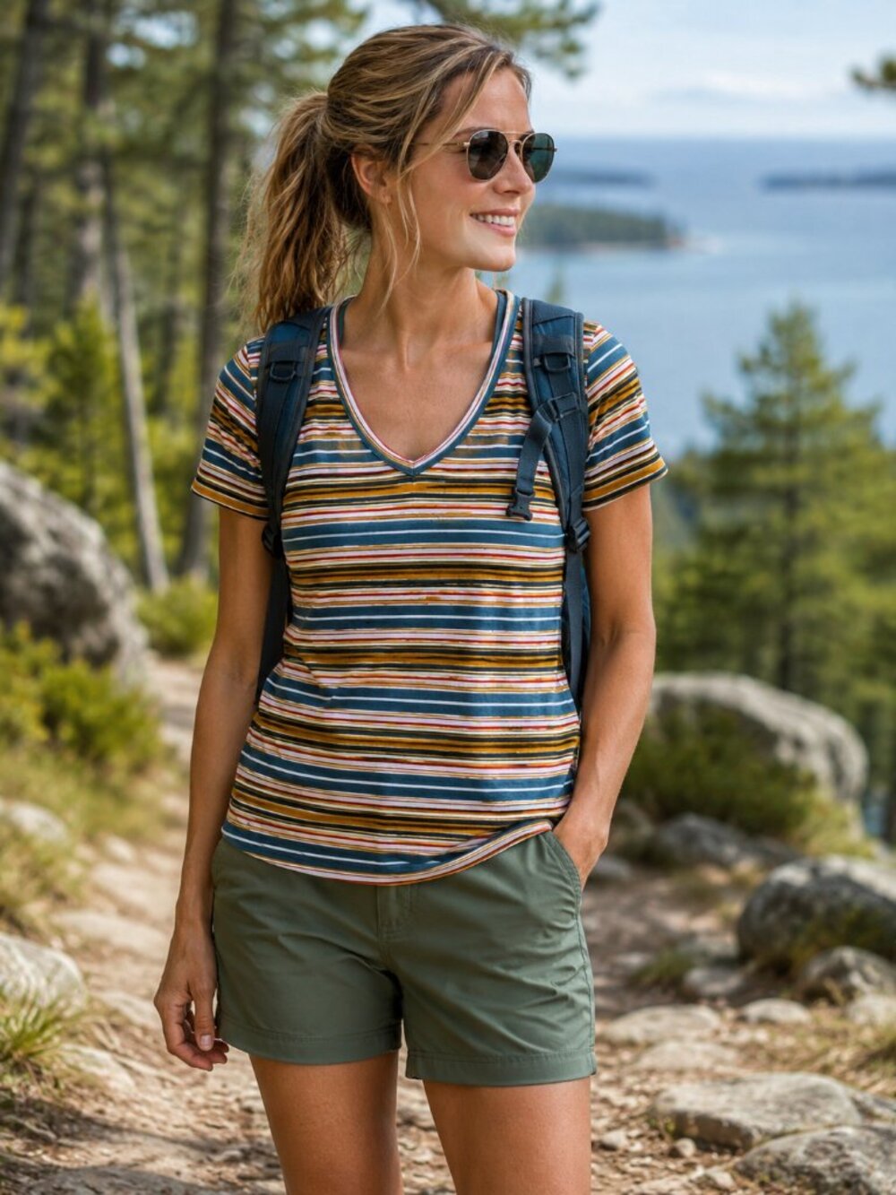 NEW NWT Toad & Co Marley II Short Sleeve Tee North Shore Multi Stripe S V-Neck